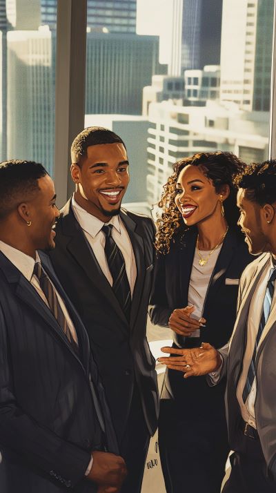 group of young professionals having a discussion in the office